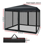 Instahut Gazebo Pop Up Marquee 3x3 Wedding Side Mesh Wall Outdoor Gazebos Black