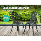 Gardeon Outdoor Furniture Chairs Table 3pc Aluminium Bistro Green