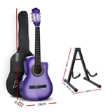 Alpha 34" Inch Guitar Classical Acoustic Cutaway Wooden Ideal Kids Gift Children 1/2 Size Purple with Capo Tuner