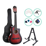 Alpha 34" Inch Guitar Classical Acoustic Cutaway Wooden Ideal Kids Gift Children 1/2 Size Red with Capo Tuner