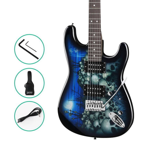 Alpha Electric Guitar Music String Instrument Rock Blue Carry Bag Steel String