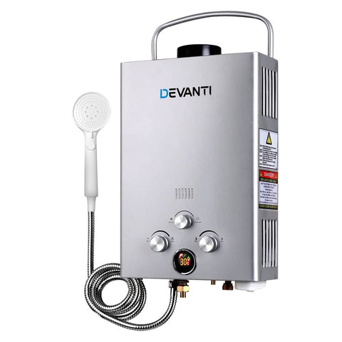 Devanti Outdoor Portable Gas Water Heater 8LPM Camping Shower Silver