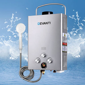 Devanti Outdoor Portable Gas Water Heater 8LPM Camping Shower Silver