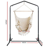 Gardeon Outdoor Hammock Chair with Stand Tassel Hanging Rope Hammocks Cream