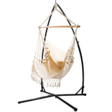 Gardeon Outdoor Hammock Chair with Steel Stand Tassel Hanging Rope Hammock Cream