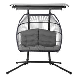 Gardeon Outdoor Furniture Lounge Hanging Swing Chair Egg Hammock Stand Rattan Wicker Grey