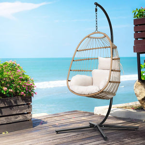 Gardeon Egg Swing Chair Hammock With Stand Outdoor Furniture Hanging Wicker Seat