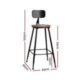 Set of 2 Artiss Bar Stools Pinewood Metal - Black and Wood