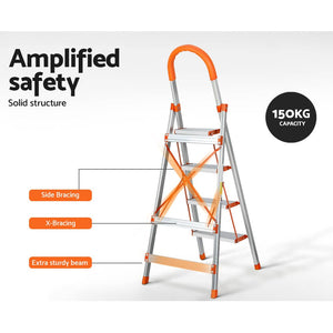 Giantz 4 Step Ladder Multi-Purpose Folding Aluminium Light Weight Non Slip Platform