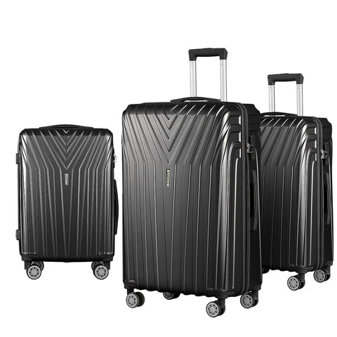 Wanderlite 3pc Luggage 20'' 24'' 28'' Trolley Suitcase Sets Travel TSA Hard Case Lightweight Black