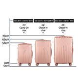 Wanderlite 3pc Luggage 20'' 24'' 28'' Trolley Suitcase Sets Travel TSA Hard Case Lightweight Pink