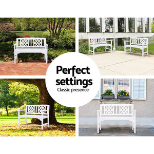 Gardeon Wooden Garden Bench 2 Seat Patio Furniture Timber Outdoor Lounge Chair White