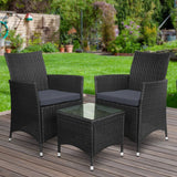 Gardeon 3 Piece Wicker Outdoor Furniture Set - Black