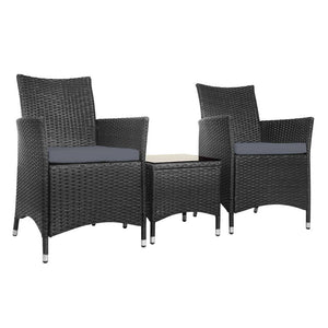 Gardeon 3pc Bistro Wicker Outdoor Furniture Set Black