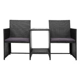 Gardeon Outdoor Setting Wicker Loveseat Birstro Set Patio Garden Furniture Black