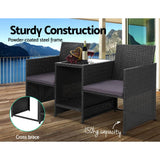 Gardeon Outdoor Setting Wicker Loveseat Birstro Set Patio Garden Furniture Black