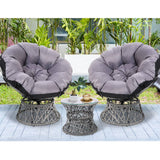 Gardeon Outdoor Lounge Setting Papasan Chairs Table Patio Furniture Wicker Grey