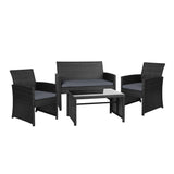 Gardeon Set of 4 Outdoor Lounge Setting Rattan Patio Wicker Dining Set Black