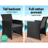 Gardeon Set of 4 Outdoor Lounge Setting Rattan Patio Wicker Dining Set Black