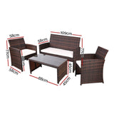 Gardeon Rattan Furniture Outdoor Lounge Setting Wicker Dining Set w/Storage Cover Brown