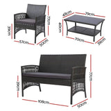 Gardeon 4 PCS Outdoor Furniture Lounge Setting Wicker Dining Set Grey