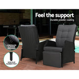 Gardeon Recliner Chairs Sun lounge Setting Outdoor Furniture Patio Wicker Sofa