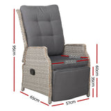 Gardeon Set of 2 Recliner Chairs Sun lounge Outdoor Furniture Setting Patio Wicker Sofa Grey