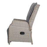 Gardeon Set of 2 Recliner Chairs Sun lounge Outdoor Furniture Setting Patio Wicker Sofa Grey