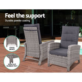 Gardeon Outdoor Setting Recliner Chair Table Set Wicker lounge Patio Furniture Grey