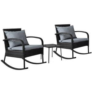 Gardeon 3 Piece Outdoor Chair Rocking Set - Black