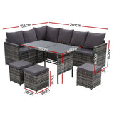 Gardeon Outdoor Furniture Dining Setting Sofa Set Wicker 9 Seater Storage Cover Mixed Grey