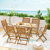 Gardeon 7PCS Dining Set Garden Dinner Chairs Table Patio Foldable Acacia Wood