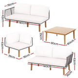 Gardeon Outdoor Sofa Set Modular Aluminum Lounge Setting Acacia Wood