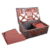 Alfresco 4 Person Picnic Basket Wicker Picnic Set Outdoor Insulated Blanket