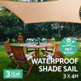 Instahut 3 x 4m Waterproof Rectangle Shade Sail Cloth - Sand Beige