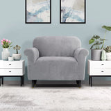 Artiss Velvet Sofa Cover Plush Couch Cover Lounge Slipcover 1 Seater Grey