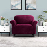 Artiss Velvet Sofa Cover Plush Couch Cover Lounge Slipcover 1 Seater Ruby Red