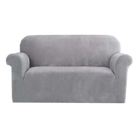 Artiss Velvet Sofa Cover Plush Couch Cover Lounge Slipcover 2 Seater Grey