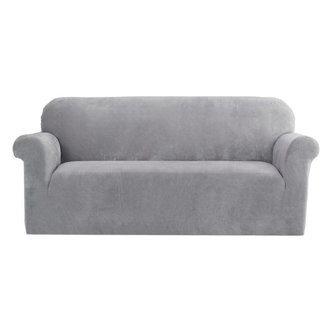 Artiss Velvet Sofa Cover Plush Couch Cover Lounge Slipcover 3 Seater Grey