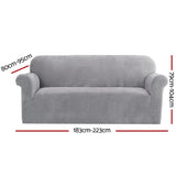 Artiss Velvet Sofa Cover Plush Couch Cover Lounge Slipcover 3 Seater Grey