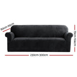 Artiss Velvet Sofa Cover Plush Couch Cover Lounge Slipcover 4 Seater Black