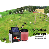 Giantz Electric Fence Energiser 8km Solar Powered Energizer Charger + 1200m Tape