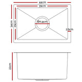 Cefito 34cm x 44cm Stainless Steel Kitchen Sink Under/Top/Flush Mount Silver