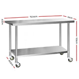 Cefito 430 Stainless Steel Kitchen Benches Work Bench Food Prep Table with Wheels 1524MM x 610MM