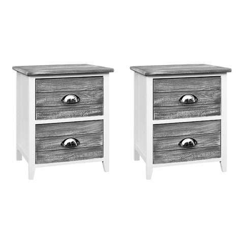 Artiss 2x Bedside Table Nightstands 2 Drawers Storage Cabinet Bedroom Side Grey