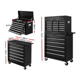 Giantz Tool Box Chest Trolley 16 Drawers Cabinet Cart Garage Toolbox Black