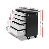 Giantz 5 Drawer Mechanic Tool Box Cabinet Storage Trolley - Black & Grey