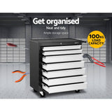 Giantz Tool Chest and Trolley Box Cabinet 7 Drawers Cart Garage Storage Black and Silver