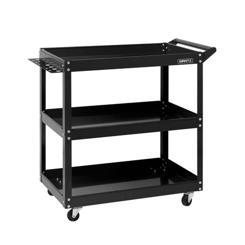 Giantz Tool Cart 3 Tier Parts Steel Trolley Mechanic Storage Organizer Black