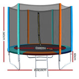 8FT Trampoline Round Trampolines Kids Safety Net Enclosure Pad Outdoor Gift Multi-coloured